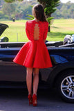 Red Cocktail Dress Sexy Long sleeve Backless Lace homecoming Dress Rjerdress