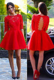 Red Cocktail Dress Sexy Long sleeve Backless Lace homecoming Dress Rjerdress