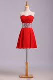 Red Hoco Dresses A Line Sweetheart Short/Mini With Rhinestone Chiffon Rjerdress
