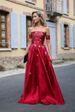 Red Long Prom Dresses Strapless Floor-Length Satin Sexy Prom Dress/Evening Dress Rjerdress