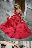 Red Long Prom Dresses Strapless Floor-Length Satin Sexy Prom Dress/Evening Dress Rjerdress
