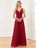 Red Long V-Neck Sleeveless Simple Elegant Prom Dresses Rjs832