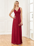 Red Long V-Neck Sleeveless Simple Elegant Prom Dresses Rjs832 Rjerdress