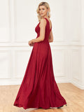Red Long V-Neck Sleeveless Simple Elegant Prom Dresses Rjs832 Rjerdress