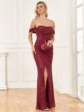 Red Mermaid Long Sequin Sexy Off-the-Shoulder Backless Custom Prom Dresses RJS978 Rjerdress