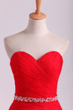 Red Mermaid Sweetheart Floor Length Party Dresses With Ruffles And Beading Tulle Rjerdress