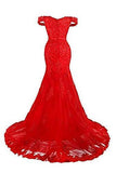 Red Off the Shoulder Long Lace Appliques Mermaid Beads Prom Dresses Evening Dresses RJS335 Rjerdress