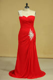 Red One Shoulder Pleated Bodice Sheath Party Dress Chiffon With Applique Rjerdress