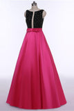 Red Open Back Beads Bowknot with Pockets Round Neck Sleeveless Prom Dresses UK RJS511 Rjerdress