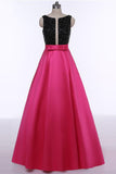 Red Open Back Beads Bowknot with Pockets Round Neck Sleeveless Prom Dresses UK RJS511 Rjerdress