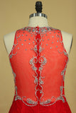 Red Plus Size Party Dresses Scoop Beaded Bodice Sweep Train Lace Mermaid Rjerdress