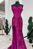 Red Sequins Sweetheart Floor-Length Mermaid Prom Dresses With Slit Rjerdress
