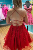 Red Spaghetti Strap Above Keen Starry Tulle Homecoming Dress Graduation Dresses Rjerdress