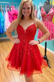 Red Spaghetti Strap Above Keen Starry Tulle Homecoming Dress Graduation Dresses