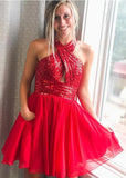Red Tulle Cute Fashion Scoop A-Line Sleeveless Homecoming Dress Short Cocktail Dress RRJS879