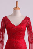 Red V-Neck Party Dresses Mermaid With Applique Lace And Tulle Rjerdress