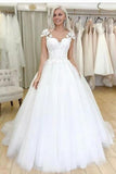 Retro Cap Sleeves Ball Gown Wedding Dress With Lace Top Rjerdress