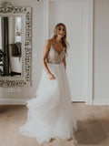 Rhinestones Spahetti Straps Full Beaded Bodice Wedding Dress With Sequin Tulle Wedding Dress