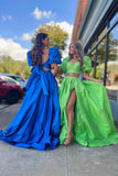 Rjerdress Two Piece Puff Sleeve Tie-Back Long Prom Dress Rjerdress