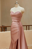Mermaid Sweetheart Satin Split Prom Dresses with Attached Train