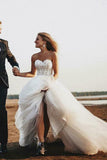 Romantic A Line Sweetheart Strapless Tulle Wedding Dresses With Appliques Rjerdress