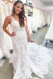 Romantic Boho Backless Lace Mermaid Elegant Ivory Wedding Dress