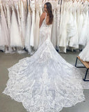 Romantic Boho Backless Lace Mermaid Elegant Ivory Wedding Dress Rjerdress