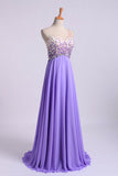 Romantic Party Dresses A Line One Shoulder With Beadings Tulle And Chiffon Sweep Train Rjerdress