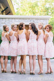 Romantic Pink Round Neck Short Lace Bridesmaid Dress Rjerdress
