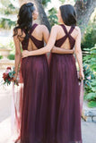 Romantic Tulle A Line Sleeveless Backless Floor Length Bridesmaid Dresses Rjerdress