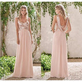 Rose Gold A Line Straps Backless Sequins Chiffon Bridesmaid Dress Vintage Prom Dress Rjerdress