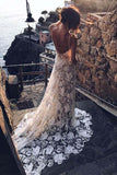 Rose Lace Boho Spaghetti Strap Beach Wedding Dresses Rjerdress