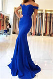 Royal Blue Long Mermaid Off the Shoulder Sweetheart Satin Pretty Prom Dresseses RJS90 Rjerdress