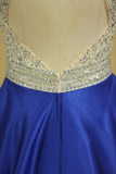 Royal Blue Scoop Open Back Beaded Bodice A Line Party Dresses Satin & Tulle Plus Size Rjerdress