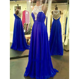 Royal Blue Sparkle Beads Halter Pretty Illusion High Neck Chiffon Prom Dresses RJS405