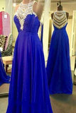 Royal Blue Sparkle Beads Halter Pretty Illusion High Neck Chiffon Prom Dresses RJS405 Rjerdress
