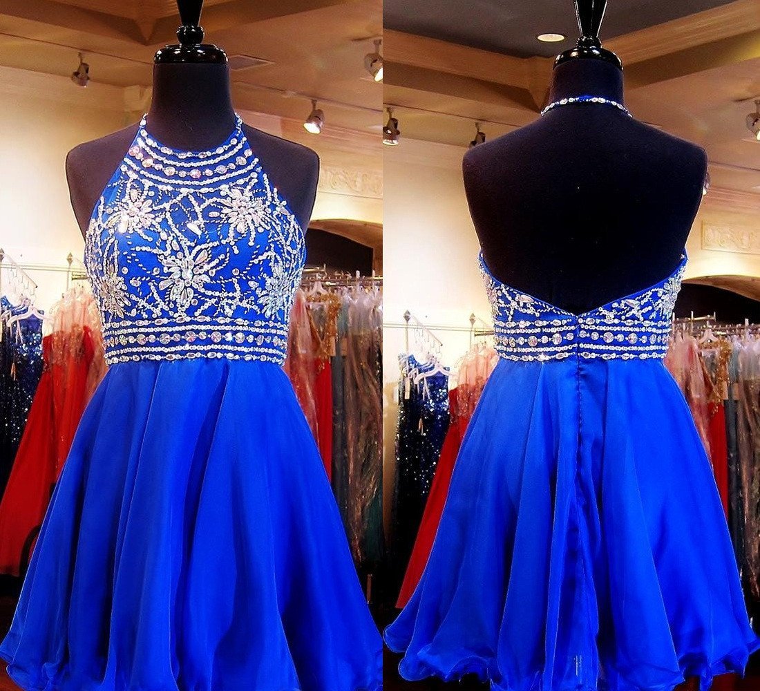 Royal Blue Sparkle Beautiful Chiffon Fashion Beading Sweet 16 Dress RJSR67 Rjerdress