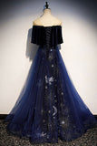 Royal Blue Tulle V Neck Elegant Evening Dress Long Prom Dresses Rjerdress