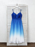 Royal Blue White Ombre V Neck Spaghetti Straps Long Bridesmaid Dress A Line Chiffon Prom Dresses Rjerdress