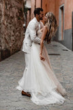 Rustic A Line Tulle Sweetheart Strapless Wedding Dresses, Sleeveless Beach Bride Dresses RJS15526 Rjerdress