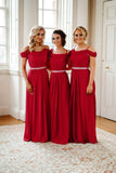 Rustic Red Hot Sale Off The Shoulder Bridesmaid Dresses