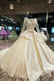 Satin Bridal Dresses Long Sleeves A Line With Beads Rhinestones Bow Knot