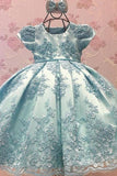 Satin  Flower Girl Dresses Ball Gown Scoop With Appliques Short Sleeves Rjerdress