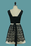Satin & Lace Scoop A Line Bicolor Hoco Dresses Short/Mini Rjerdress