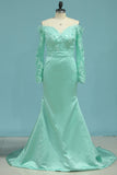 Satin Long Sleeves Mermaid Bridesmaid Dresses With Applique Rjerdress