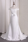 Satin Mermaid Off The Shoulder Bridal Dresses With Applique And Sash Rjerdress