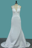 Satin Mermaid Scoop Court Train Detachable Bridal Dresses With Applique Rjerdress