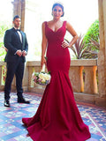 Satin Mermaid V Neck Bridesmaid Dresses With Straps Sweep Train Rjerdress