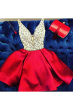 Satin Skirt V Neck Homecoming Dress With Beading&Rhinestones Rjerdress