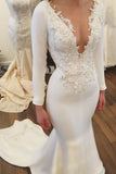 Satin Wedding Dresses Mermaid Scoop With Appliques And Beads Long Sleeves Rjerdress